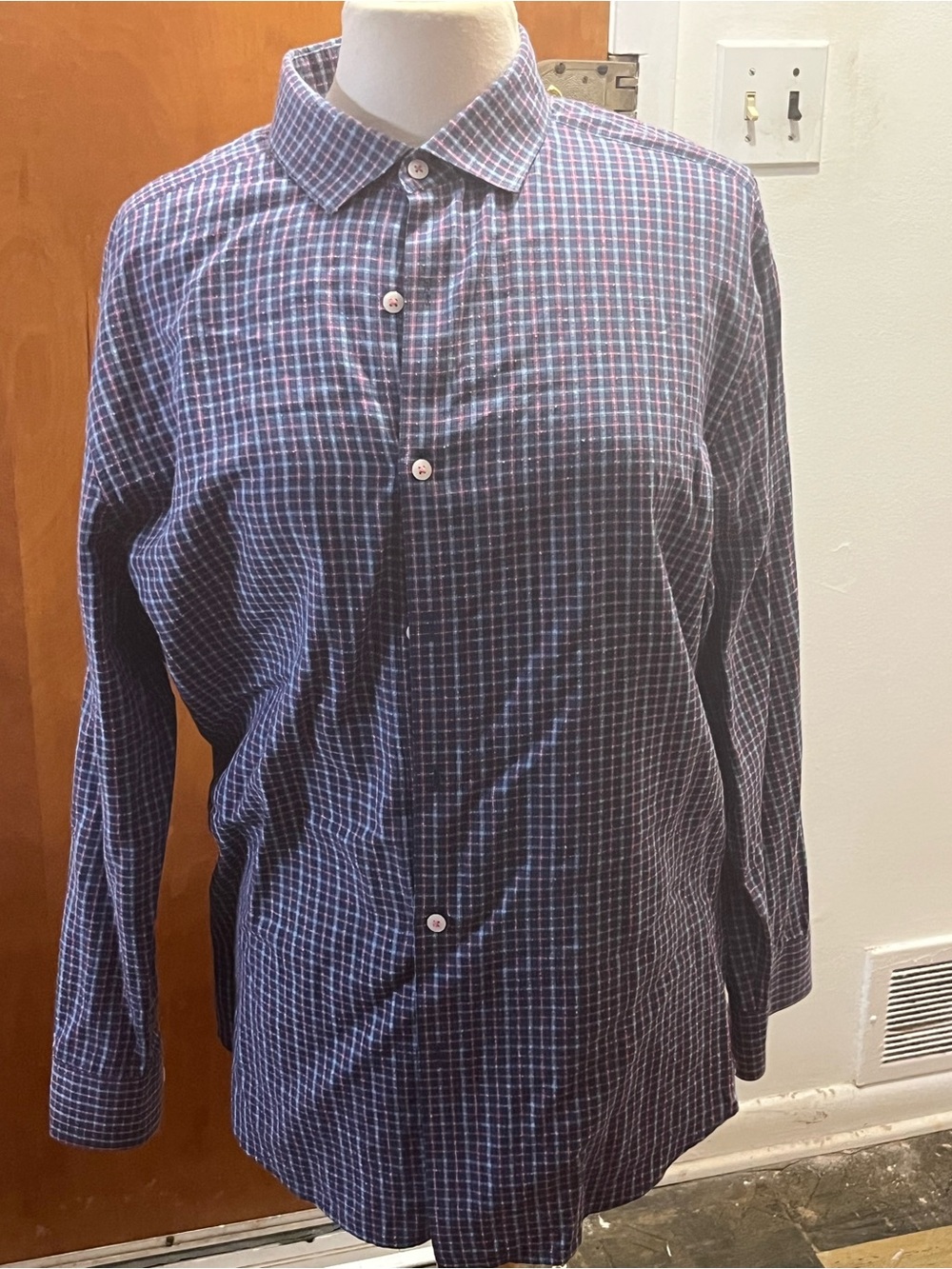 Original Penguin Men's Blue Long Sleeve Button-Down Shirt Size 17 32/33 Slim Fit